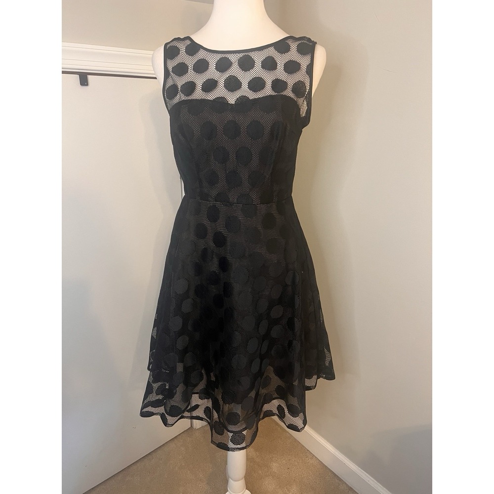 Betsey Johnson Black Polka Dot Mesh Fit Flare Dress FC06K90P Size 2 Y2K Cocktail